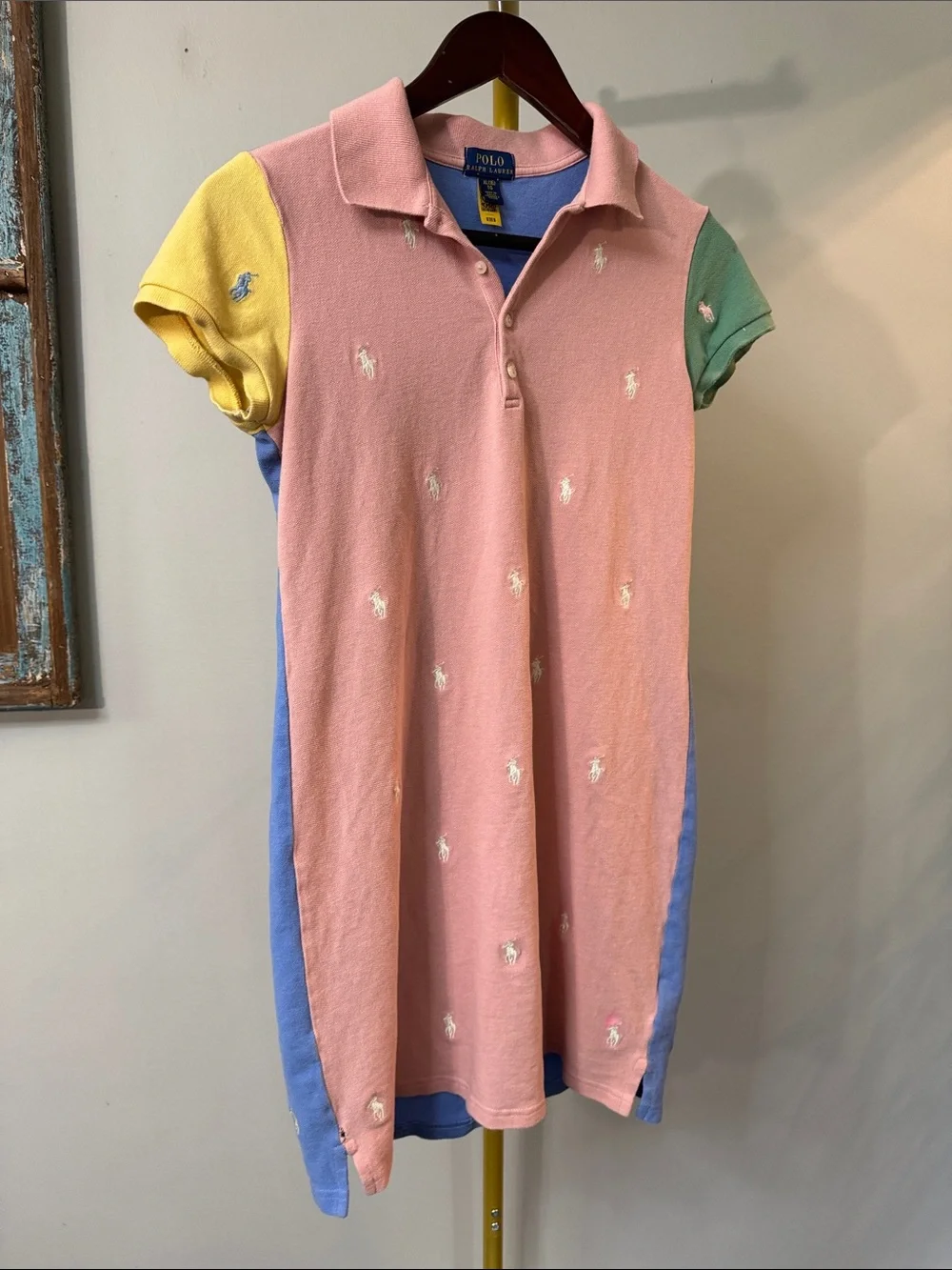Polo by Ralph Lauren Pink Polo Colorblock dress with cap Sleeves cotton knit